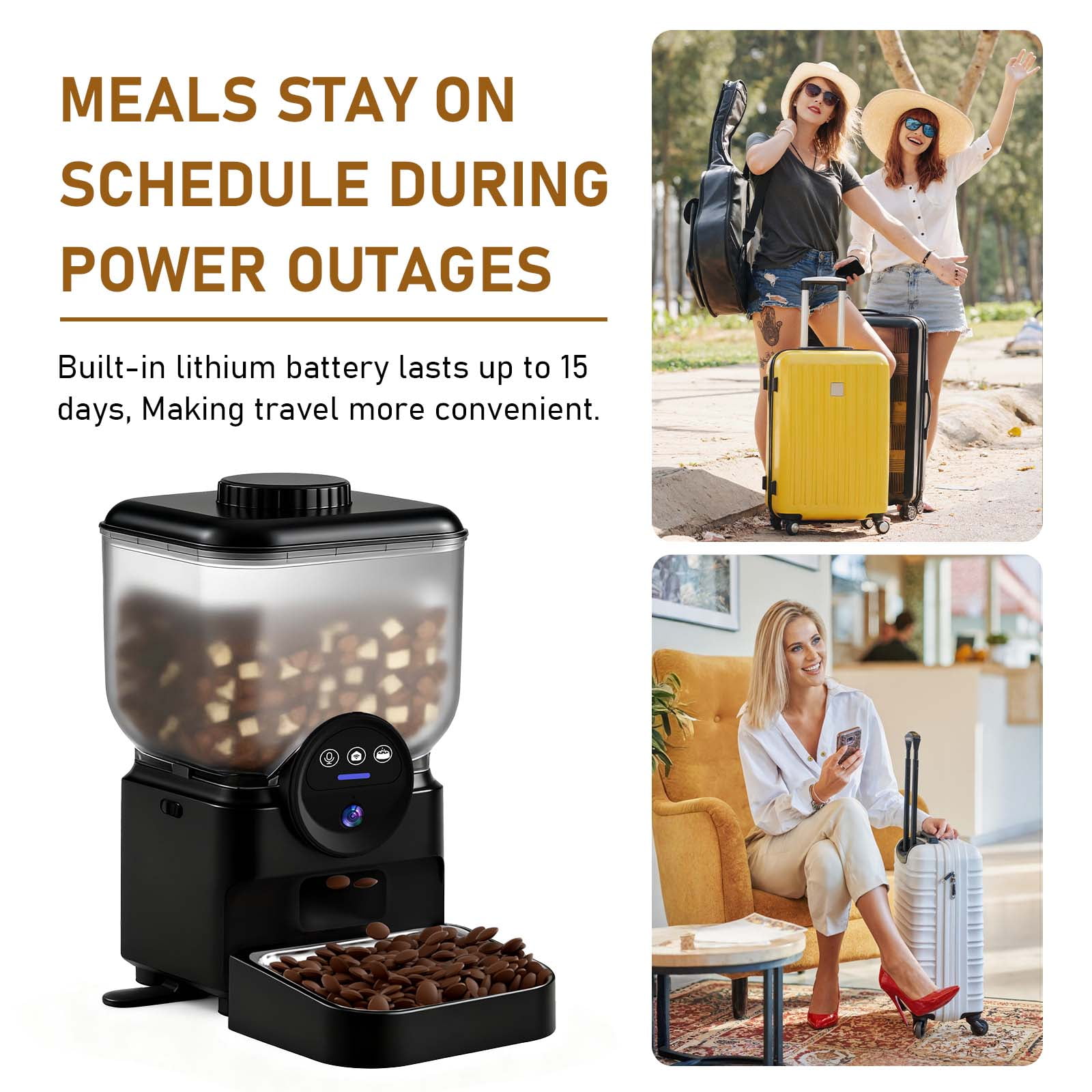 Eurhowing Smart WiFi Pet Feeder with 1080P HD Camera, 6.5L Automatic Cat Feeder Dog Food Dispenser with Night Vision & 2-Way Audio, App Control, Timer, Dual Power, Black