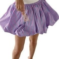 thumbnail image 2 of Women'S Striped Elastic Waist Bubble Skirt Flared A Line Mini Puffy Skirts Pink S, 2 of 9