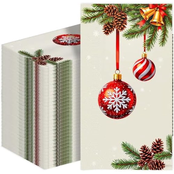 Christmas Paper Napkins Disposable: Guest Dinner Hand Towels, Xmas Balls Design for Table Decor, Bathroom, Home, Kitchen, Holiday Cocktail Party (Christmas Classic)