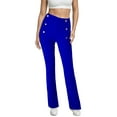 thumbnail image 2 of Grianlook Women Palazzo Pant High Waist Loungewear Buttons Decor Lounge Pants Straight Leg Ladies Casual Plain Stretch Solid Color Royal Blue 2XL, 2 of 4