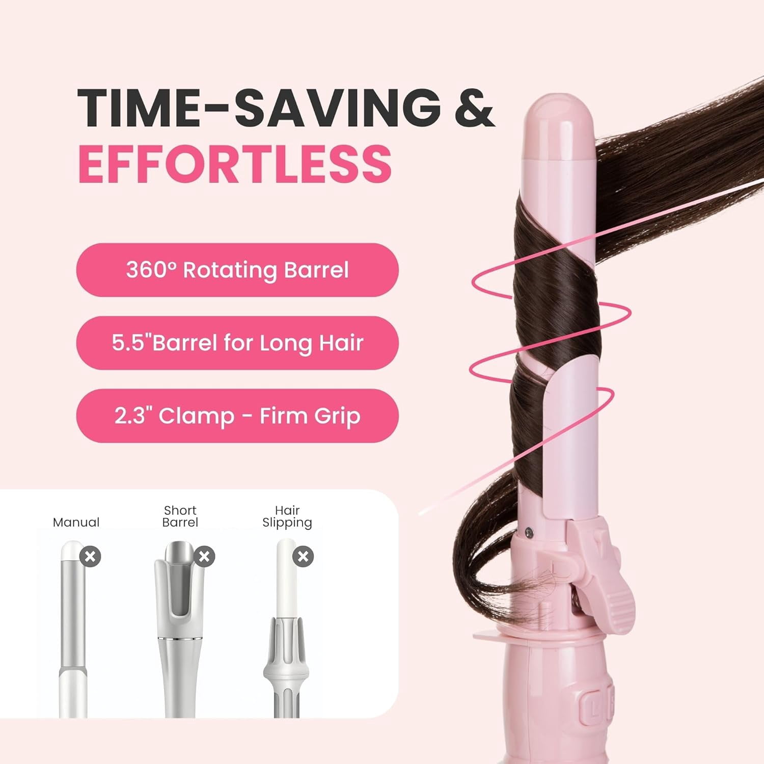 Automatic Rotating Curling Iron, 1.1-Inch Auto Hair Curler with 4 Temperature Settings & LCD Display, Anti-Scald & Dual Voltage