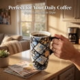 thumbnail image 3 of Topadorn Blue Floral Patchwork Ceramic Travel Mug, 17oz, Diamond Quilt Print, Spill-Resistant Lid, Microwave/Dishwasher/Oven Safe, Gift Boxed, 3 of 12