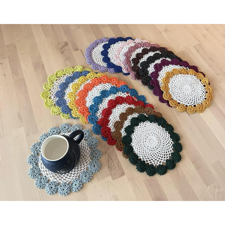 Fennco Styles Handmade Two-Tone Floral Crochet Tray Doilies, 9