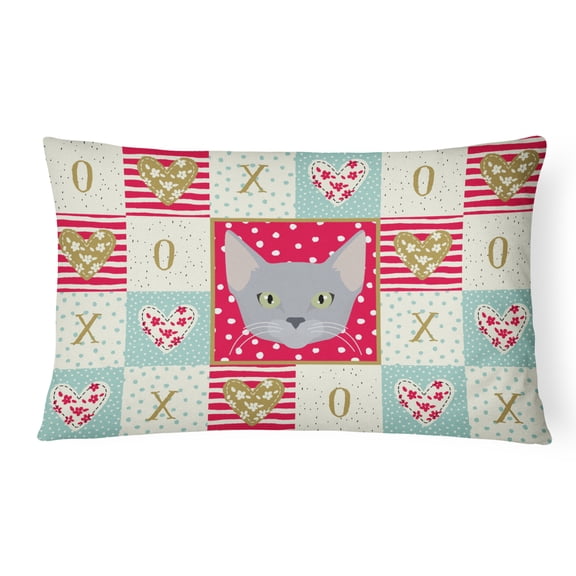 Carolines Treasures CK5154PW1216 Russian Blue Cat Love Canvas Fabric Decorative Pillow, Red, 12H x16W, multicolor