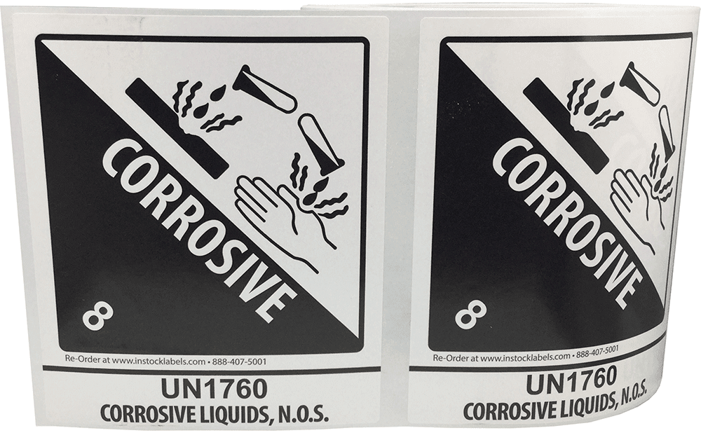 Buy UN1760 Hazardous Corrosive Liquids, N.O.S. Class 8 Shipping Labels 4 x 4.75 inches 500