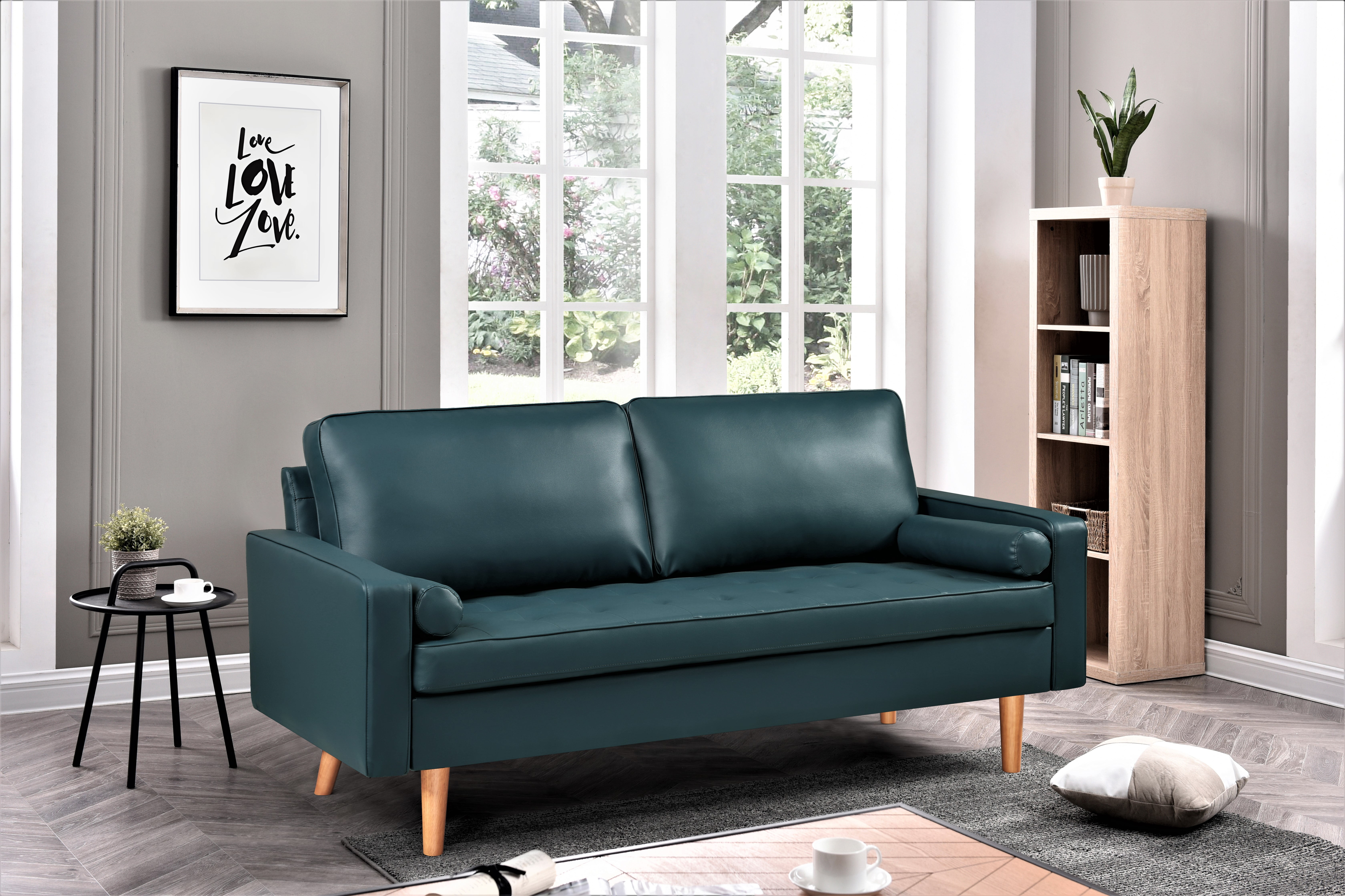 US PRIDE FURNITURE Partone 69.7'' Vegan Faux Leather Square Arm Sofa -Dark Ocean Blue