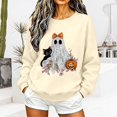 thumbnail image 4 of Women Pink Ghost Black Cat Pumpkin Graphic Crewneck Sweatshirt Cute Halloween Holiday Pullover Top, 4 of 5