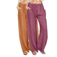 thumbnail image 2 of Wancir 2PC Women's Summer Drawstring Waist Wide Leg Loose Cotton Linen Palazzo Pants, 2 of 7