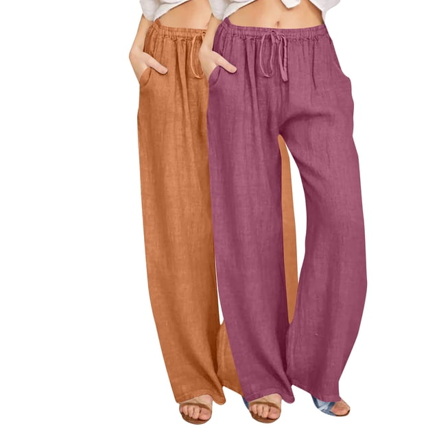 FNFYFH Clearance Plus Size Breathable Ladies Linen Pants Solid