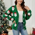 thumbnail image 2 of larppty Christmas Sweater Cardigan for Women Y2K Button Dwon Santa Graphic Cardigan Ugly Xmas Open Front Sweater (Green, L), 2 of 8