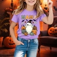 thumbnail image 2 of Rggeeun Toddler Girls Blouse Cartoon Cute Pumpkin Pattern Short Sleeve Crew Neck Soft Lightweight Relaxed Fit for Halloween Gym Casual Tops,Purple,3-4 Years, 2 of 4