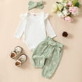 thumbnail image 2 of sususu Baby Girls Knitting Outfit Set with Ruffles Bodysuit Jumpsuit Long Pants and Headband ,Green,3-6 Months, 2 of 8