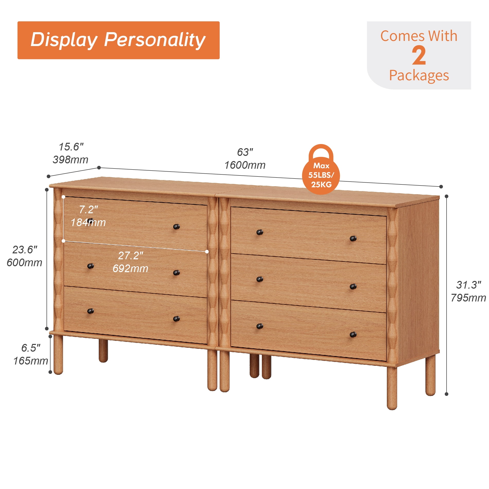 WAMPAT 6 Drawer Sideboard with Solid Wood Legs for Dining Room,Walnut