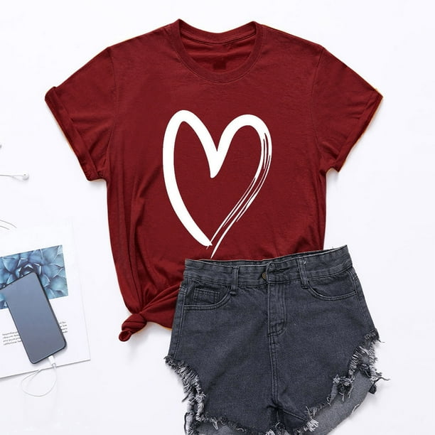 ICHUANYI Clearance Casual Women's Round Neck Summer Sexy Gradient Print Regular Women's Short Sleeve Top(Wine, XL) ICHUANYI WER2023081114289