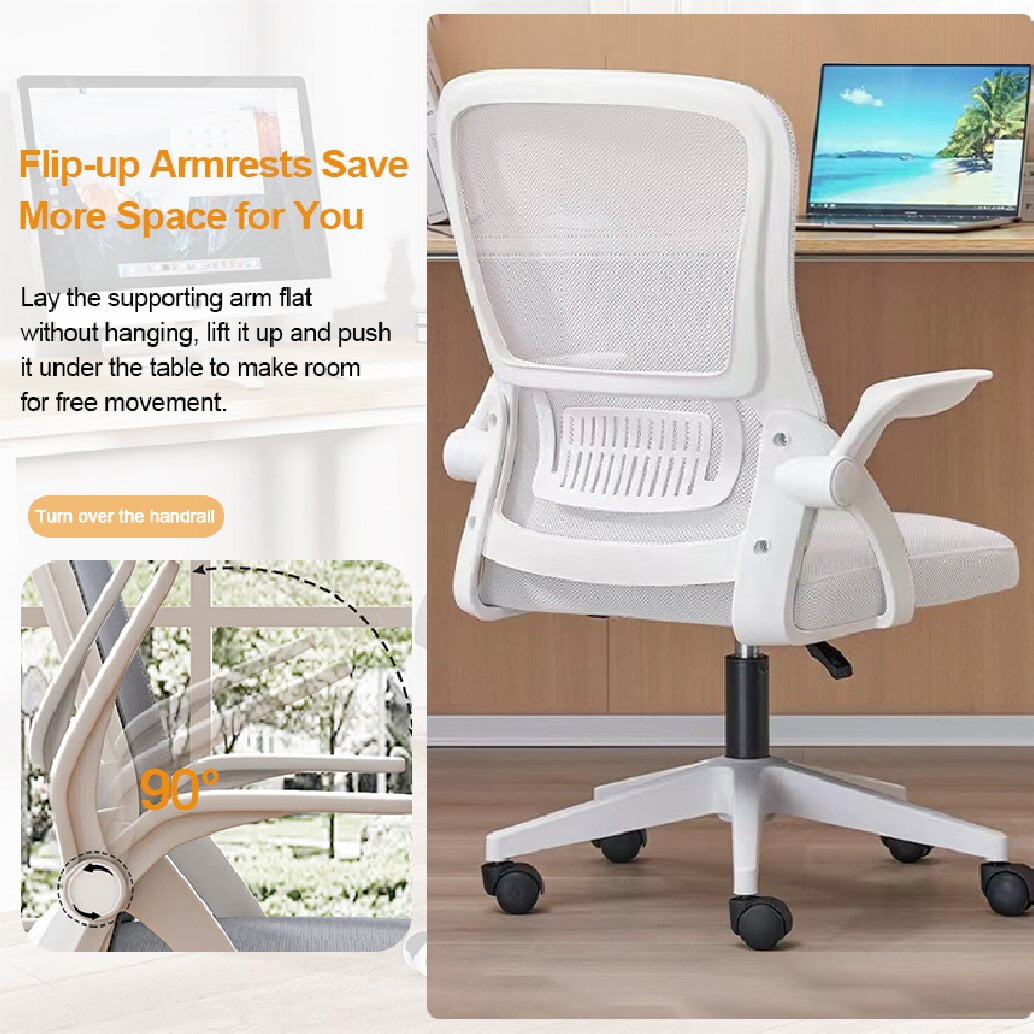 XUEGW Ergonomic Mesh High-Back Home Office Chair, Adjustable Height Swivel Flip-Up Arms Lumbar Support.