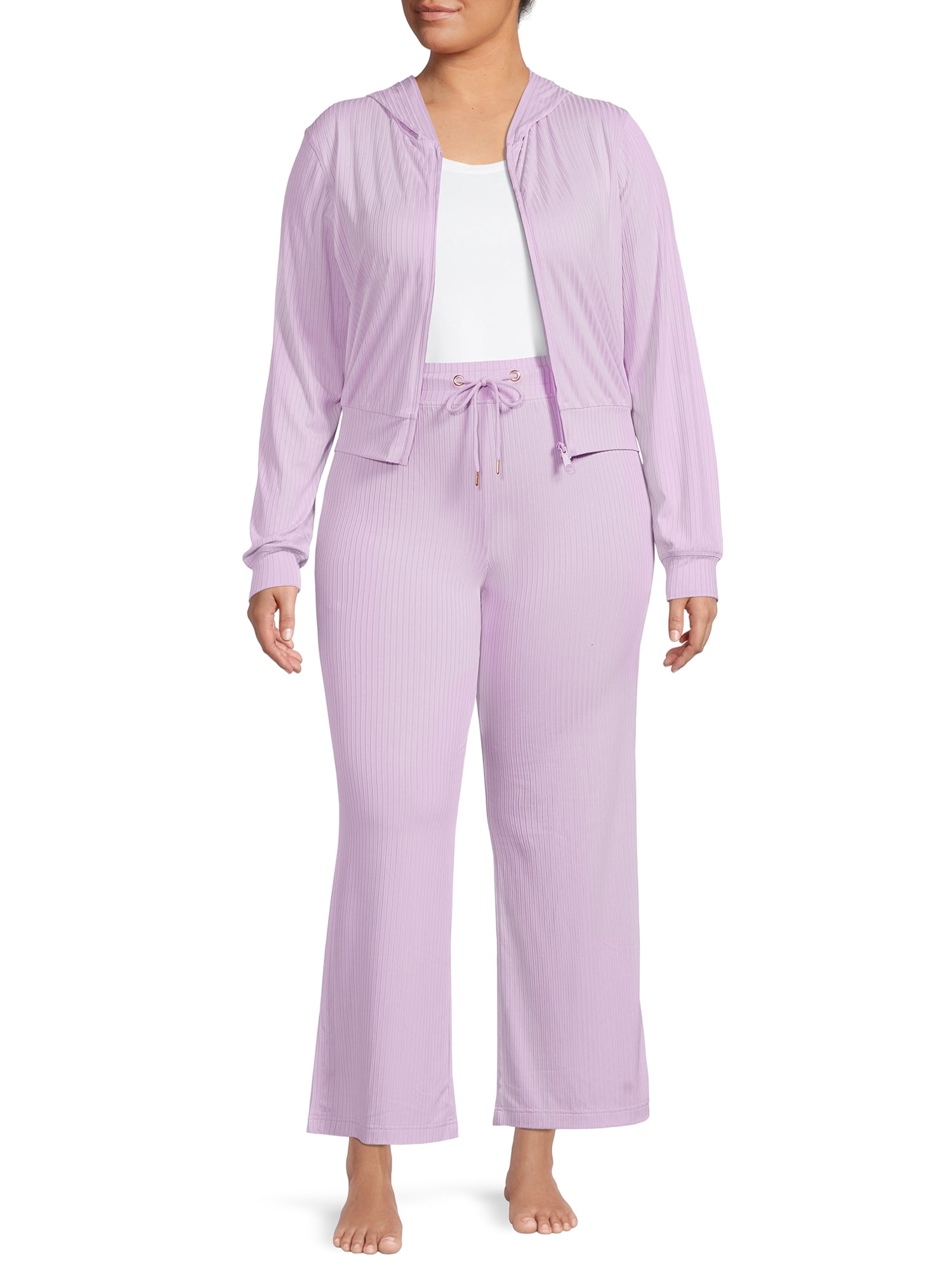 Secret Treasures Women's Ribbed Full Zip Hoodie and Pants Set, 2-Piece
