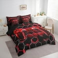 thumbnail image 3 of Manfei Boys Gamer Bedding Comforter Set 7pcs, Teens Video Game Gaming Full Bedding Set, Black Red Honeycomb Fitted Sheet Flat Sheet, Breathable Home Decor, 3 of 8