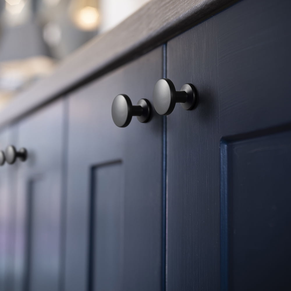 Goo-Ki Set of 12 Sleek Matte Black Cabinet Knobs with Cylindrical Stem, Modern Kitchen Drawer Handles Minimalist Dresser Hardware