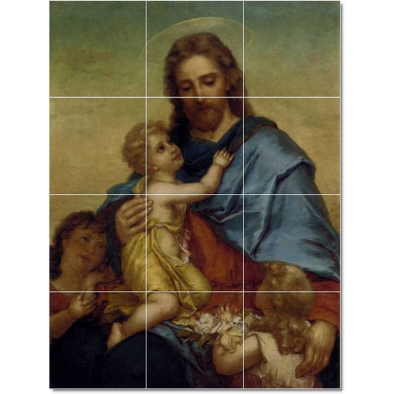Ceramic Tile Mural-Hans Zatzka Religious Tile Mural Residential Design 24" w x 32" h using (12) 8 x 8 ceramic tiles