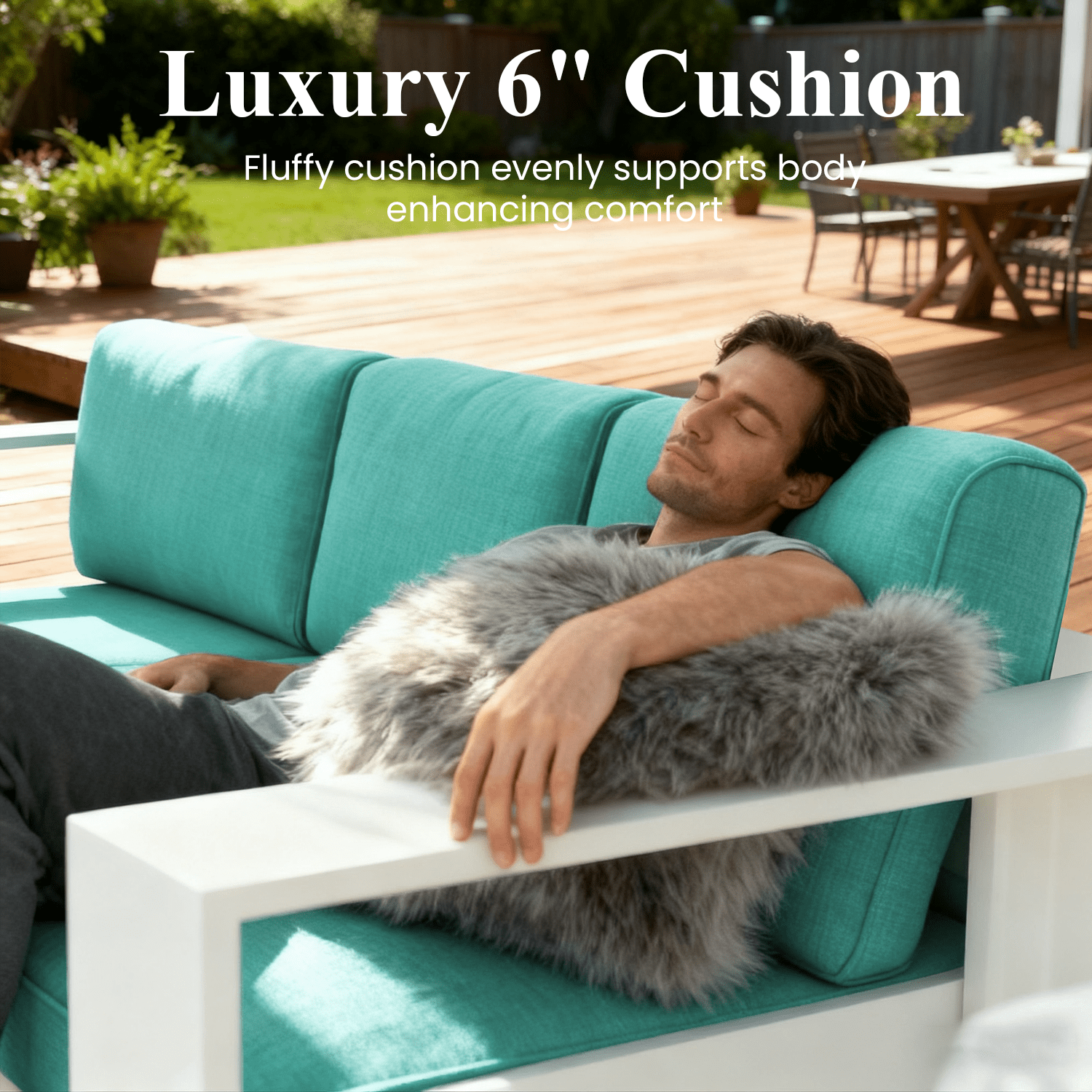 LayinSun Oversized Aluminum Outdoor Furniture Set, 4 Piece Patio Sofa Sets with Fire Pit Table, Deep Seating and Upgraded 6-inch Cushions for Porch, Balcony, Deck