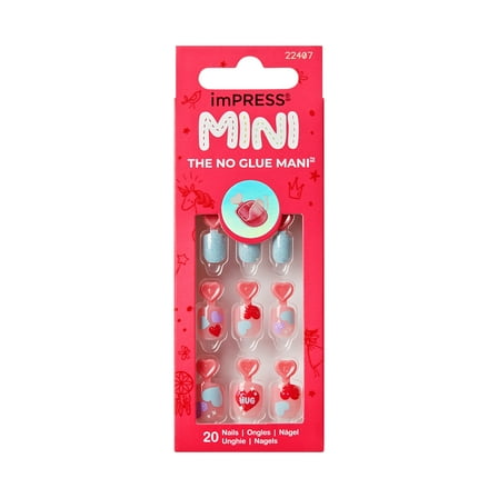 KISS imPRESS MINI Valentine’s Day Press On Nails, Awesome, Pink Squoval, 30 Count