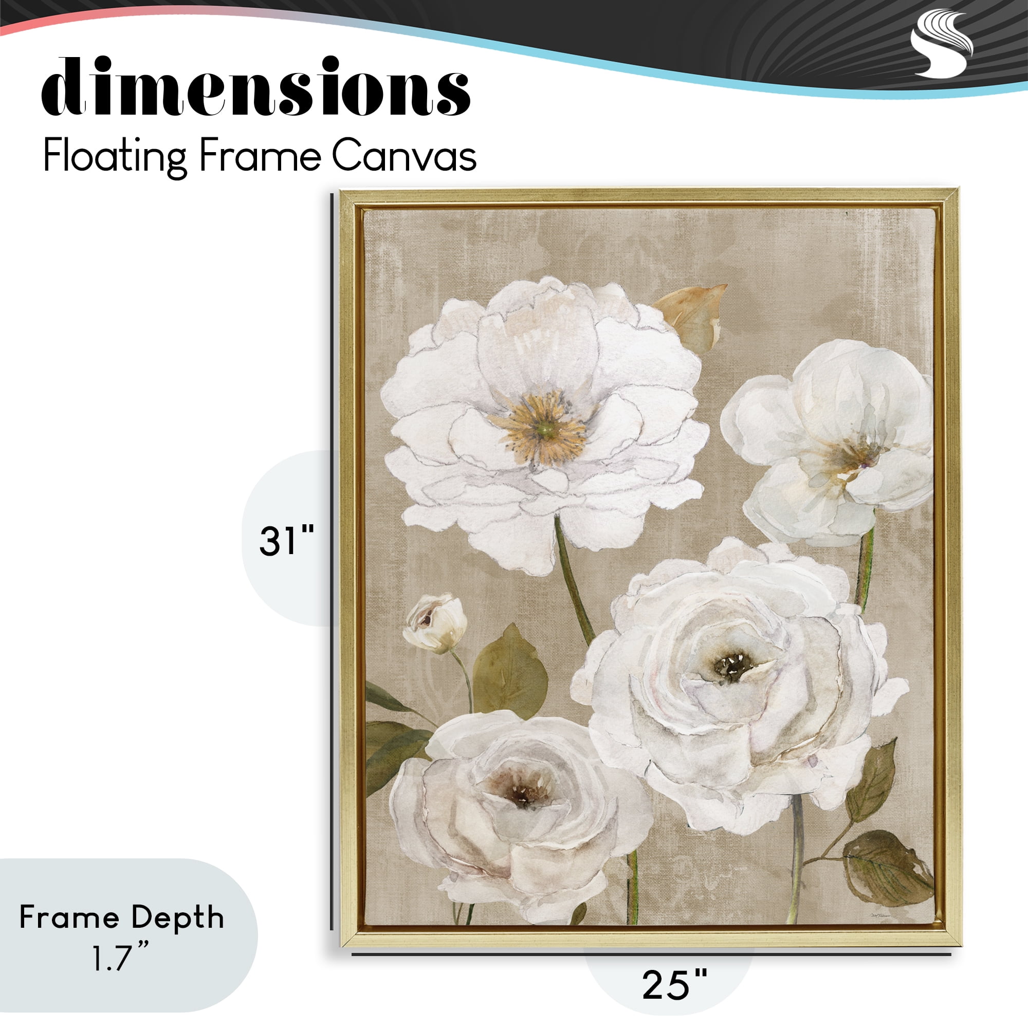 Stupell Industries Rustic Blooms in White Gold Framed Floater Canvas Wall Art, design by Carol Robinson