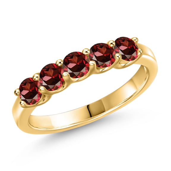 Gem Stone King 18K Yellow Gold Plated Silver Red Zirconia Wedding-Bands Ring for Women | 0.85 Cttw | Round 3.5MM | Gemstone Birthstone | Size 6