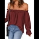 thumbnail image 2 of Blusa Informal Holgada de con Hombros Descubiertos y Volantes de Larga para Mujer. Rojo Vino S, 2 of 7