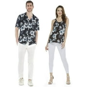Couple Matching Hawaiian Luau Outfit Aloha Shirt and Tank Top in Hibiscus in 3 Colors