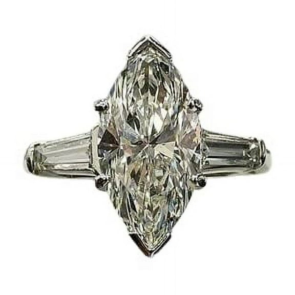 HeartsAndYou 3ct Marquise Cut Moissanite Trilogy Solitaire Engagement Ring for Women 18k White Gold over Silver