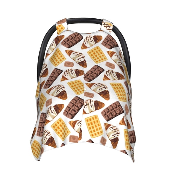 Car Seat Cover Baby - Chocolate Bread Waffle Print Breathable Infant Car Seat Cover for Baby Carseat, Lightweight Comfort Baby Essentials Must Haves Newborn Stuff for Girl Boy