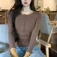 thumbnail image 5 of cfhntfmh Women's Long Sleeve Tee Shirts Button Slim Fitted Basic Henley Tops Fall Ribbed Knit Shirts Women Fall Clothes(Coffee,Medium), 5 of 6