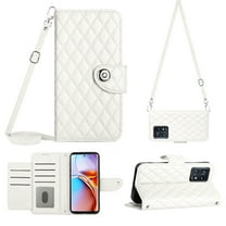 for Moto Edge Plus 2023 Wallet Case RFID Blocking Card Slots Holder with Shoulder&Crossbody Strap, Magnetic Folio Kickstand Handbag Flip Phone Cover for Motorola Moto Edge Plus 2023, White