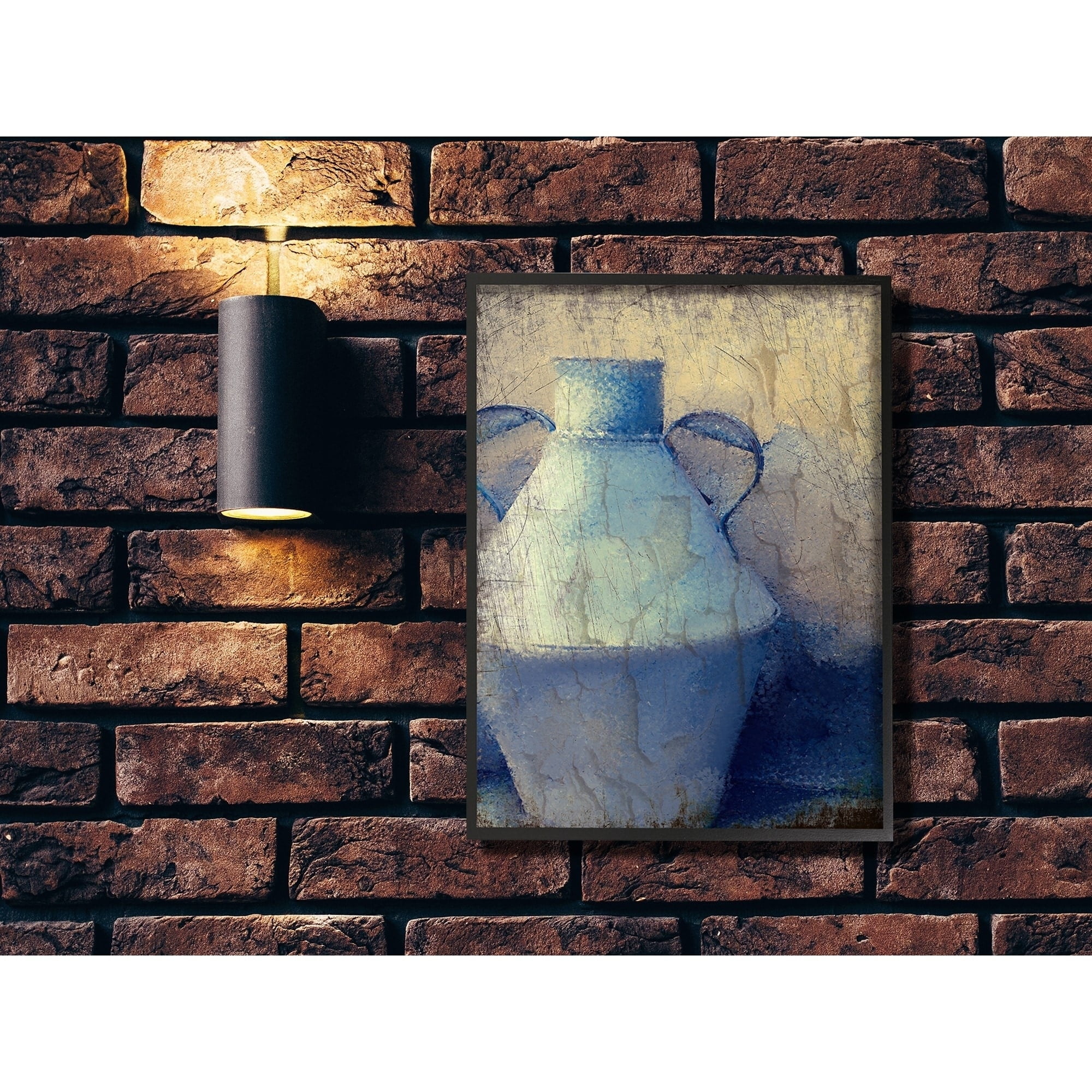 The Stupell Home Decor Collection Cracked Rustic Wall Painting Blue Pottery Framed Giclee Texturized Art, 11 x 1.5 x 14