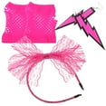 thumbnail image 3 of KAKOWELY Diadema de encaje de los 80, pendientes de neón, guantes de rejilla sin dedos para fiesta de los 80 (rosa), 3 of 5