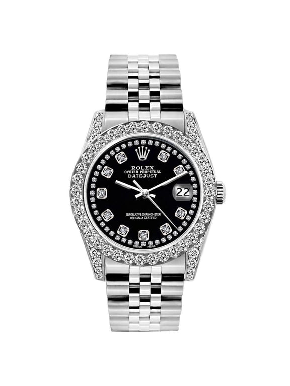 Pre-Owned Rolex Datejust 26MM 6916 Black Diamond Dial Diamond Bezel Stainless Steel Jubilee Bracelet 1.2ct