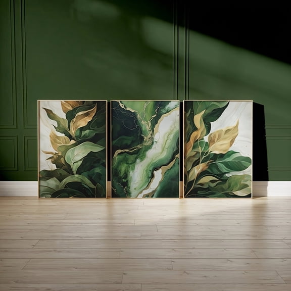 Green Abstract Painting Set of 3 Decorative Art, Green Decorative Art Wall Art Abstract Decorative Art Prints Nature Decorative Plant Prints Unframed