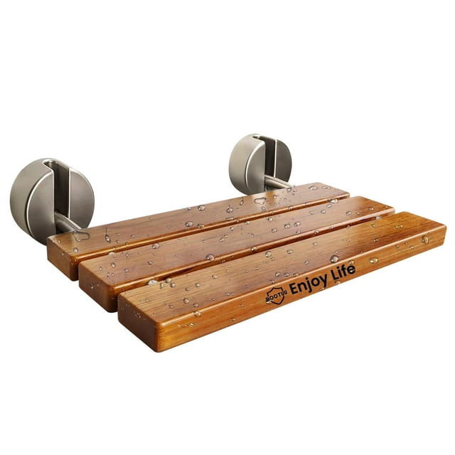 Asiento de ducha plegable Bootuu Teak 50 cm montado en la pared