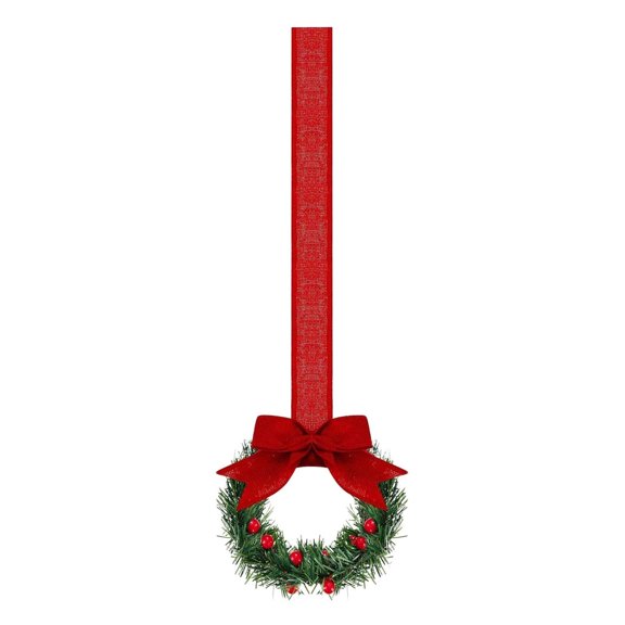 Sulaicai 5 Inch Christmas Mini Cabinet Wreaths for Kitchen with Ribbon Bows Berry, Small Christmas Wreath Garland for Door Window Farmhouse Christmas Party Decorations, 1PC
