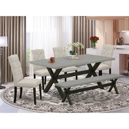 East West Furniture X026Ga235-7 – 7-Piece Kitchen Set – 6 Kitchen Parson Chair and a Dinner Table Hardwood Frame