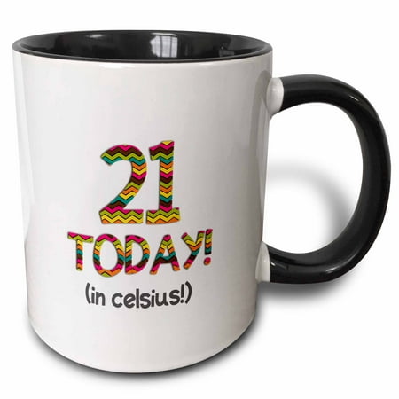 3dRose 21 Today... in celsius - Funny 70th Birthday 21C is 70 in fahrenheit, Two Tone Black Mug,