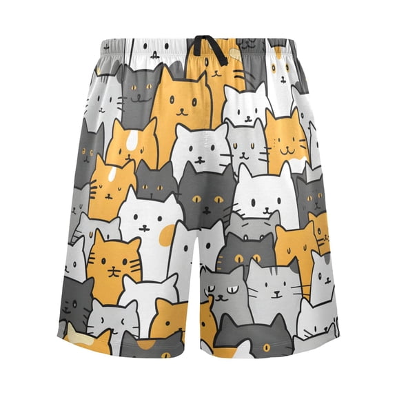 joogoo Mens Swim Trunks Cute Doodle Cats Beach Shorts Drawstring Elastic Waist Swimwear Bathing Suits L