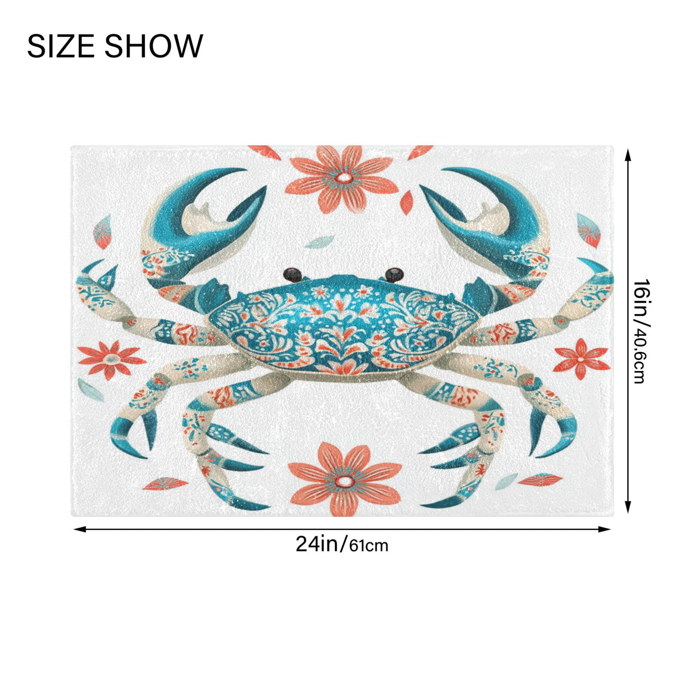 2 Piece Soft Bathroom Rug Set Colorful Blue Crab Bath Mat and U-Shaped Toilet Contour Rug (16"x24"+20"x24")