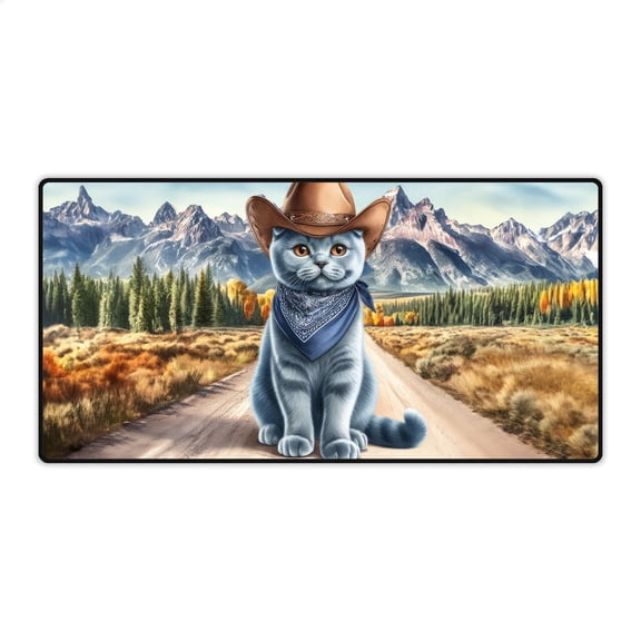 Welcome Fall Western Cowboy Scottish Fold Enjoys Majestic Autumn Desk Mat Full Keyboard Mouse Pad Cat Lover Kitten Owner Gifts Large Mousepad - 01007