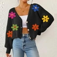 thumbnail image 5 of Zedker Cardigans for Women Button Up Open Front Cadigan Sweaters Floral Print Cute Short Knitted Cardigan Casual Winter Coats,Plus Black S, 5 of 6