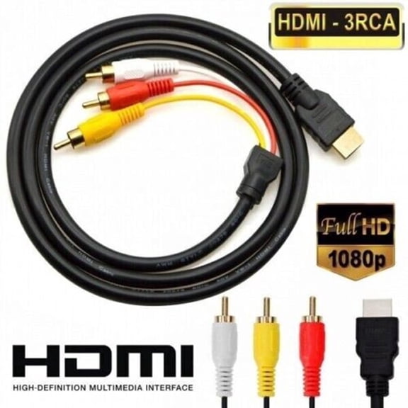 5ft Video Cable HDMI-Compatible to RCA AV Adapter, HDMI-Compatible to RCA Converter Cable, Male to Male, 3 RCA, 1080P Video for HDTV DVD By PULMCheerger
