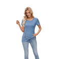thumbnail image 4 of Women Short Sleeve Crewneck Solid Tops 2025 New Loose Summer Cute Tops Blue XL, 4 of 9