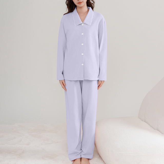 LSLJS Ensemble de Pyjama pour Femme à Col Rabattu, Tenue d'Intérieur en Coton, Haut à Manches Longues, Pantalon, Nuisette de Pyjama, Ensembles de Pyjama pour Femmes, Cadeaux pour Femmes