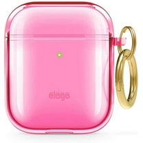 Apple AirPods Case - elago Clear Airpods Case with Keychain Designed for Apple Airpods 1 & 2 (Neon Hot Pink)