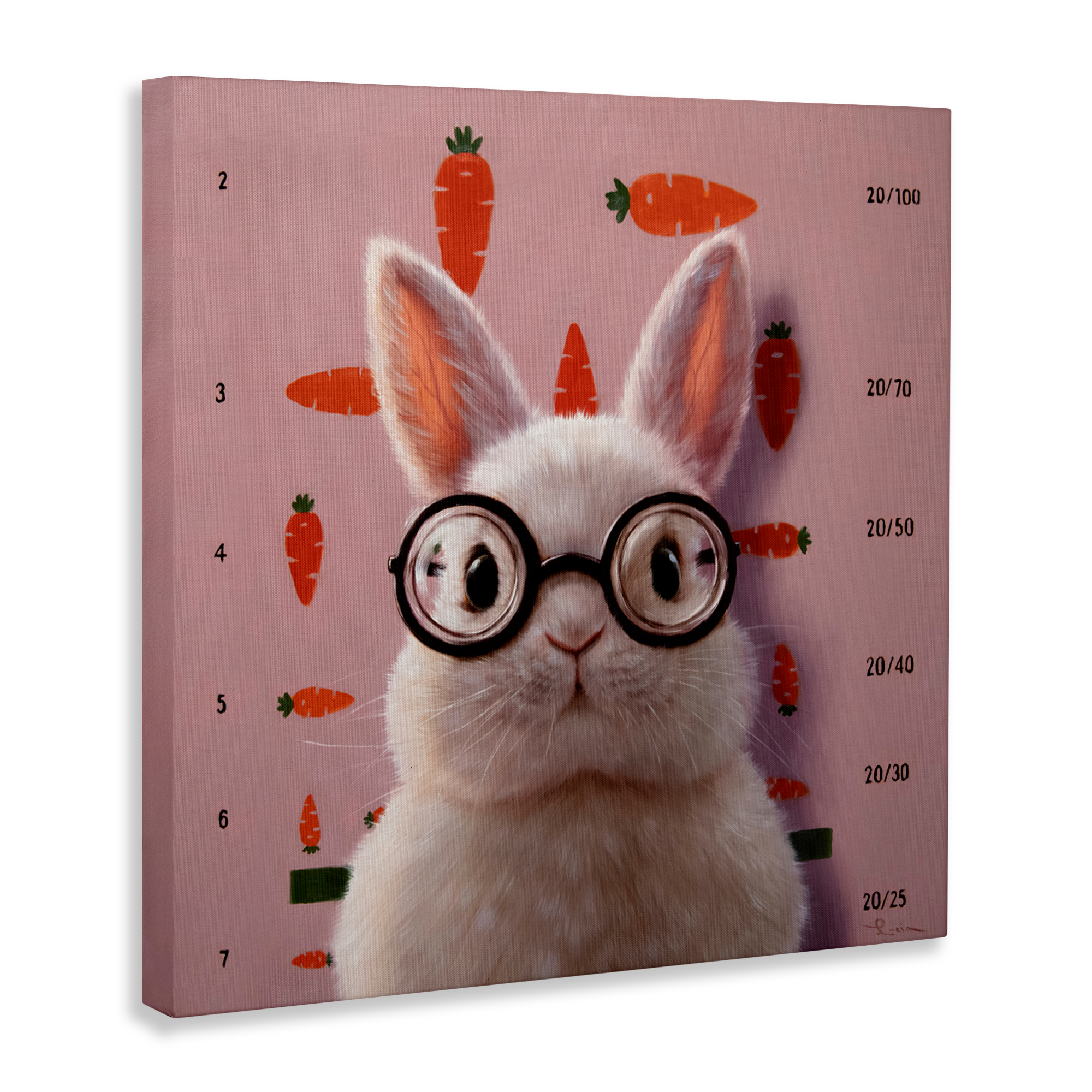 Bunny & Carrots Eye Exam Canvas Wall Art, design by Lucia Heffernan
